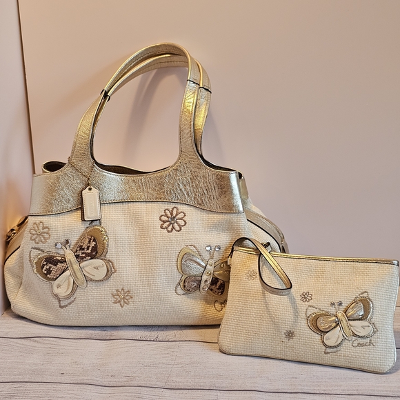Y2K Coach F16584 Lexi Woven Butterfly Shoulder Bag & Matching Clutch - Picture 1 of 15